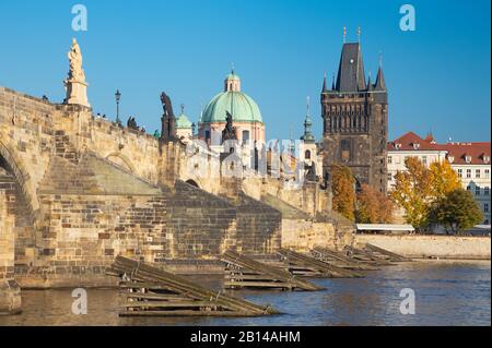 PRAGUE, CZECH REPUBLIC - OCTOBER 13, 2018:  The Charles bride from west. Stock Photo