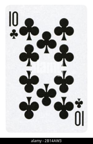 Ten of Clubs Vintage playing card - isolated on white (clipping path included) Stock Photo