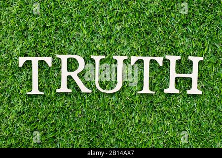Wood alphabet letter in word truth on green grass background Stock Photo