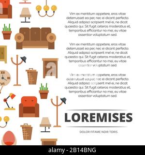 Furniture shop poster design - banner with flat furniture and accessories. Vector illustration Stock Vector