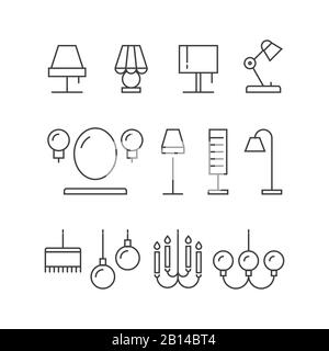 Lighting icons collection - lamps, floor lamps for home, interior, vector illustration Stock Vector