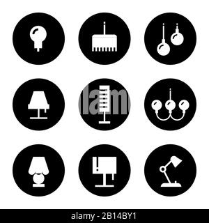 Lighting flat icons - lamps, sconce and floor lamps. Set of lamp icons monochrome. Vector illustration Stock Vector