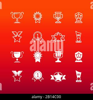 Awards, trophy and prizes line and outline icons. Achievement cup and reward illustration Stock Vector