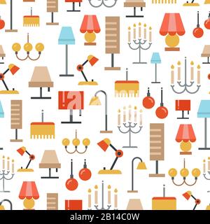 Lighting accessories seamless pattern - seamles texture with flat lamps. Vector illustration Stock Vector