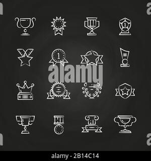 Trophy prizes, awards icons chalkboard. Achievement and victory, vector illustration Stock Vector