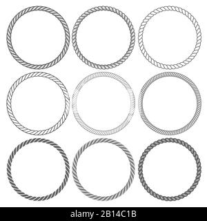 Round rope frames collection on white background. Collection of decorative rounds element. Vector illustration Stock Vector