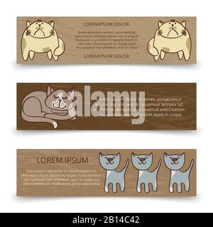 Cute hand drawn cats banners template. Set of cards with cats. Vector illustration Stock Vector