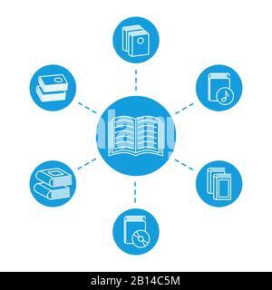 Reading concept - book line icons. Knowledge in school. Vector illustration education Stock Vector