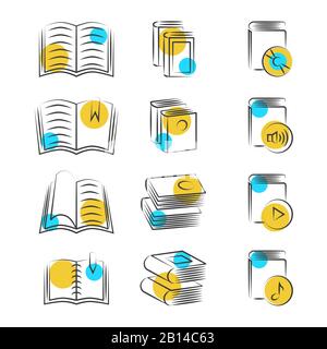 Hand drawn line book icons on white background. Sketch drawing books. Vector illustration