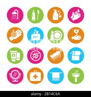 Hygiene, viruses and bacterias icons. Colored hygiene and infection symbols. Vector illustration Stock Vector