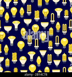 Bright light bulbs seamless pattern. Background with bright lamp. Vector illustration Stock Vector