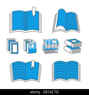 Thin line book icons with color elements isolated on white. Vector illustration Stock Vector