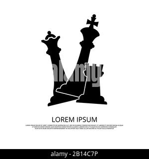 Black chess pieces icon - background with chess. Mind game strategy, vector illustration Stock Vector