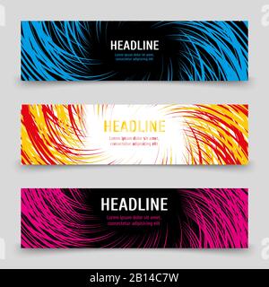 Business banners template with colorful spirals. Collection of colored cards. Vector illustration Stock Vector
