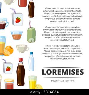Non-alcoholic cartoon drinks poster design. Freshness non-alcoholic beverage, vector illustration Stock Vector