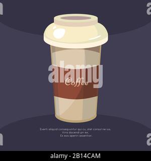 Take away coffee mug poster - cafe poster design. Cappuccino mug, vector illustration Stock Vector