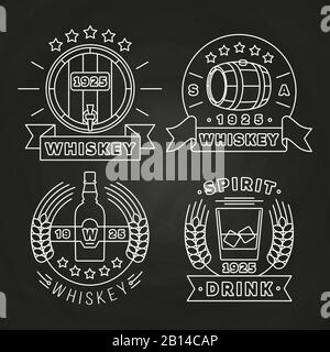 Whiskey and drink labels collection on chalkboard. Alcohol label, vector illustration Stock Vector