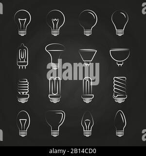 Light bulbs hand drawn icons on chalkboard. Sketch icon lamp. Vector illustration Stock Vector