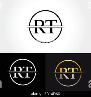 Abstract Letter RT Logo Design Vector Template. Creative Gold and Silver Colors RT Letter Logo Design Stock Vector