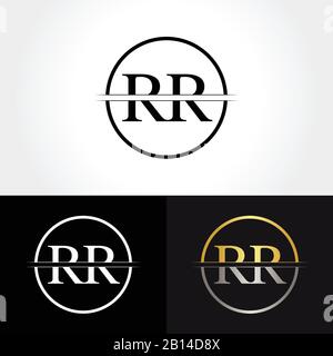 Abstract Letter RR Logo Design Vector Template. Creative Gold and Silver Colors RR Letter Logo Design Stock Vector