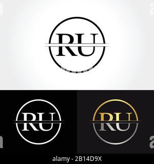 Abstract Letter RU Logo Design Vector Template. Creative Gold and Silver Colors RU Letter Logo Design Stock Vector
