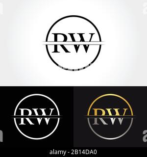Abstract Letter RW Logo Design Vector Template. Creative Gold and Silver Colors RW Letter Logo Design Stock Vector