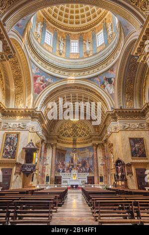 TURIN, ITALY - MARCH 16, 2017: The nave of church Chiesa di San Massimo Paolo Emilio Volgari (19. cent.). Stock Photo