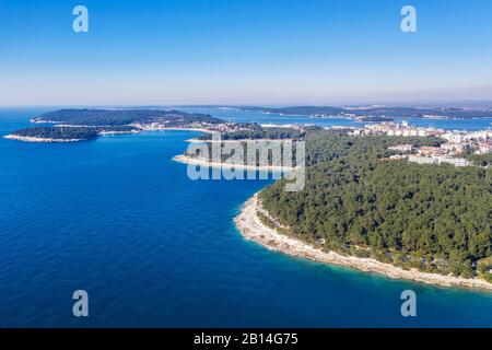 an aerial view of coastline Valsaline, Valkane, Stoja in Pula, Istria, Croatia Stock Photo