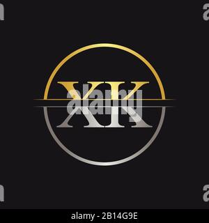 Creative Letter XK Logo Vector With Gold and Silver Colors. Abstract Linked Letter XK Logo Design Stock Vector