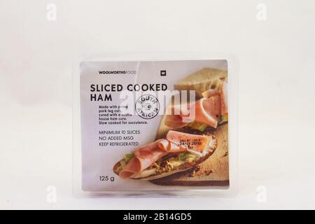 Alberton, South Africa - a packet of Woolworths Food sliced cooked ham isolated on a clear background image in horizontal format Stock Photo