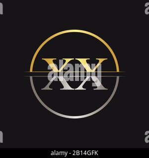 Creative Letter XX Logo Vector With Gold and Silver Colors. Abstract Linked Letter XX Logo Design Stock Vector