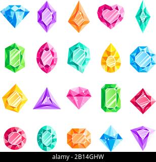 Jewels gems. Jewelry diamond, jewel heart crystal gem and diamonds gemstone isolated vector illustration set Stock Vector