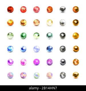 Large set of different glossy marble balls with glares on white Stock Vector