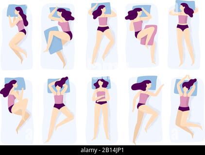 Girl sleeping poses. Various sleep pose with hand on pillow case. Sleep  position isolated vector illustration Stock Vector Image & Art - Alamy