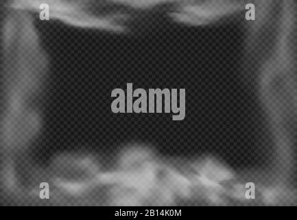 Cloudy frame. Smoky fog, smoke effect and realistic mist clouds isolated vector illustration Stock Vector