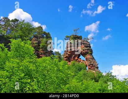 Schillerfelsen rock in Dahn Rockland, Germany Stock Photo