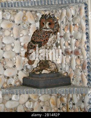 owl model in shell grotto, Cilwendeg, Boncath, Wales Stock Photo