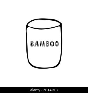 A glass made of bamboo. Bamboo cup. Eco-friendly. Black and white illustration on a white background in doodle style Stock Vector