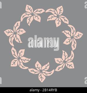 Round frame of pink flowers on a gray background with the inscription in the center Stock Vector