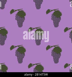 Seamless pattern with sprigs of ripe grape berries on a light purple background. Colorful illustration. Suitable as packaging, print, fabric, paper Stock Vector