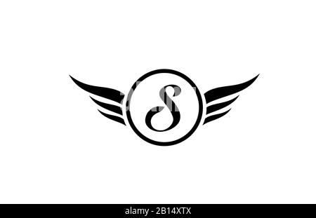 black and white S wing wings alphabet letter logo icon with circle for company design and business. Suitable for a logotype Stock Vector