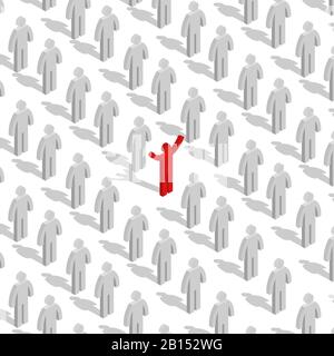 Set of stick figures. Leader and team concept. Flat 3D isometric style, vector illustration. Stock Vector