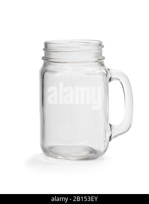 Empty  glass jar with handle isolated on white Stock Photo