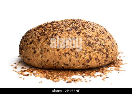 Gluten  free multi seed bread with linseed isolated on white Stock Photo