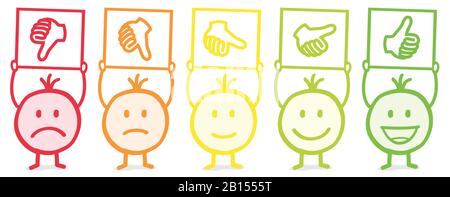 smiley faces holding a thumb rating Stock Vector