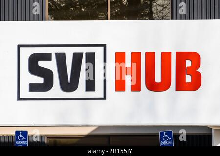 Feb 20, 2020 Santa Clara / CA / USA - Close up of SVI Hub logo, a company offering coworking space, virtual office, private/dedicated desks and privat Stock Photo