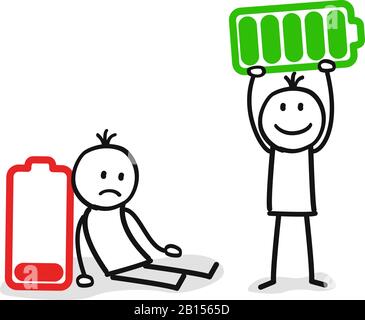 person with low energy and full energy Stock Vector