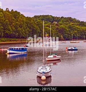 Boats moored on Rudyard Lake in the Staffordshire Moorlands Stock Photo