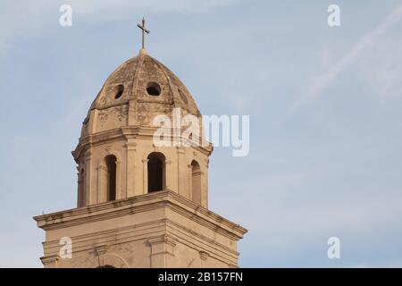 Closeup View Belfry Church in Sirolo, Ancona - Italy  (Church of San Nicolo di Bari) Stock Photo