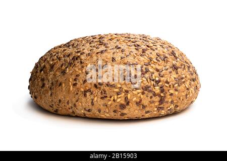 Gluten  free multi seed bread with linseed isolated on white Stock Photo